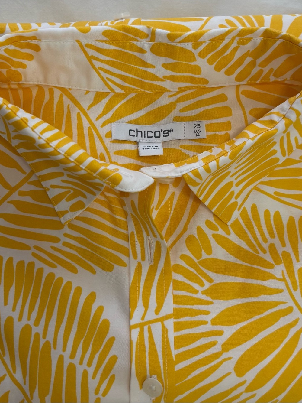 Chico's Womens Yellow & White Leaf Print 3/4 Sleeve Button-Up Shirt, 2.5 (US 14)